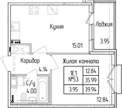 1-комнатная квартира 35.99 м², 3/4 эт., ЖК «Любоград в Стрельне»